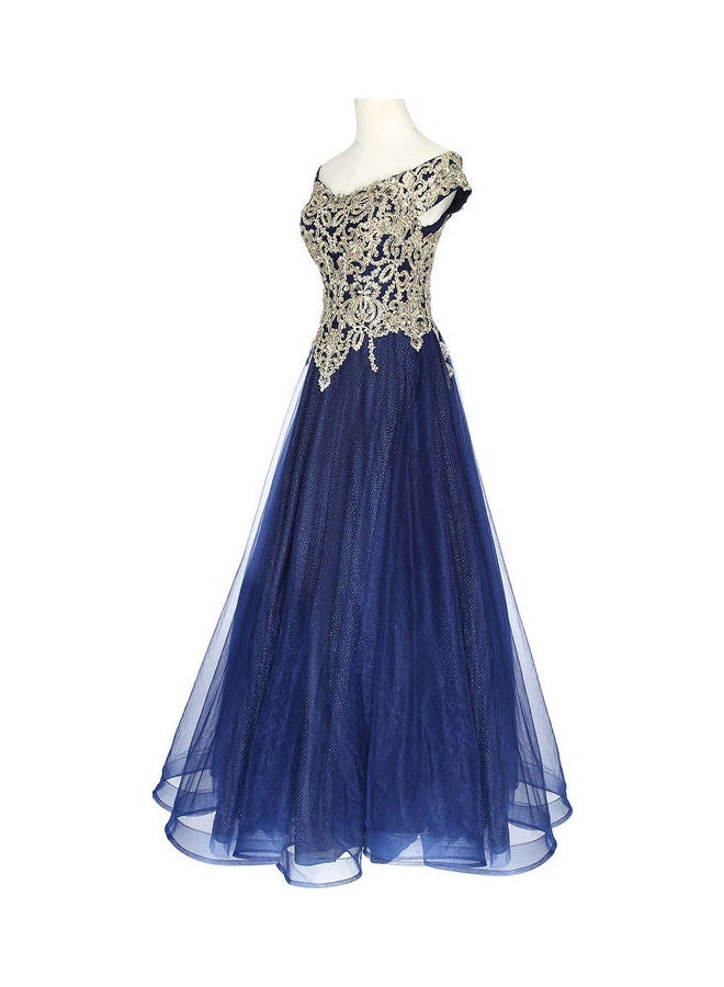 Cap Sleeve Stylish Dress Gold/Blue  - Image 1