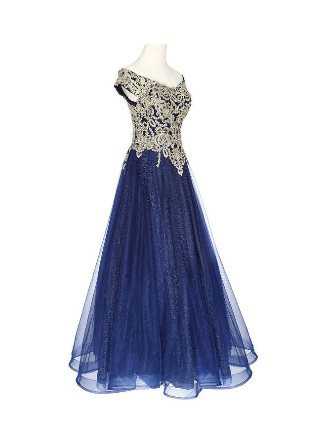Cap Sleeve Stylish Dress Gold/Blue  - Image 2
