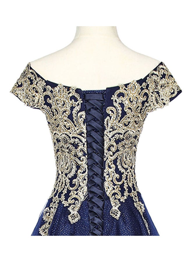 Cap Sleeve Stylish Dress Gold/Blue  - Image 5