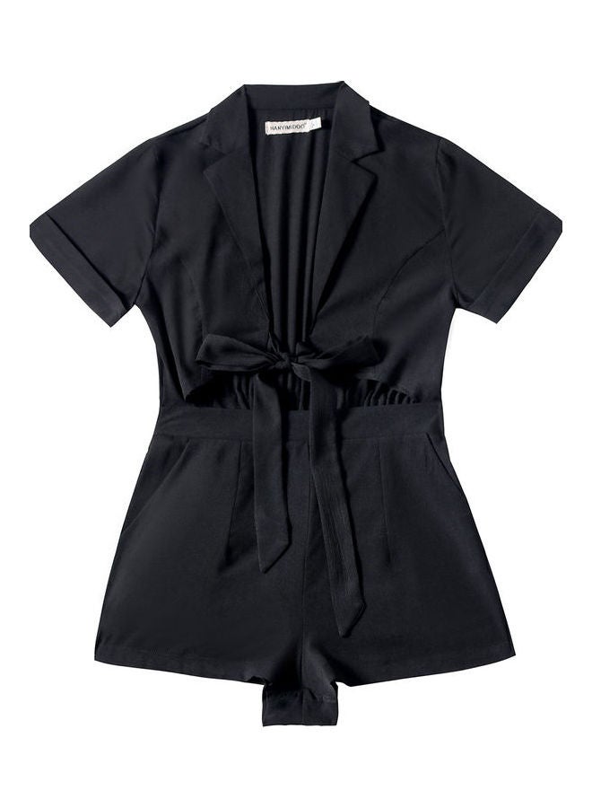Collared Neck Bow Detail Jumpsuit Black - Image 5