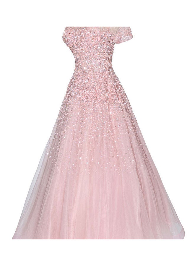 Round Neck Stylish Dress Pink  - Image 4