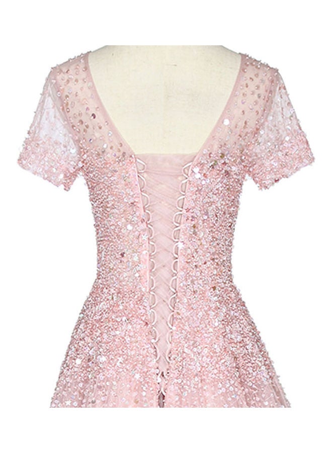 Round Neck Stylish Dress Pink  - Image 5
