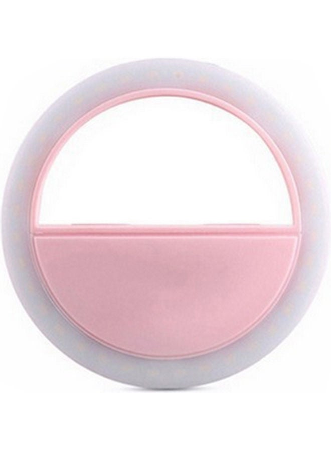 حلقة إضاءة LED محمولة للتصوير السيلفي للكاميرا وردي/أبيض