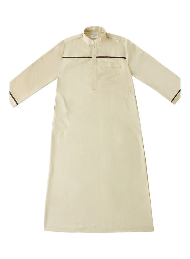 Casual Collared Neck Long Sleeve Kaftan Beige - Image 3