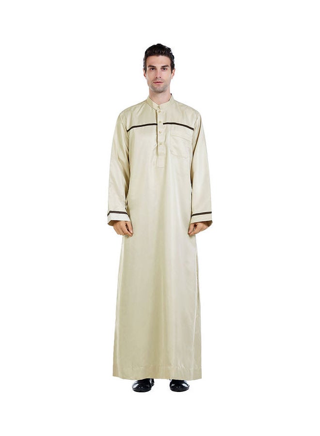 Casual Collared Neck Long Sleeve Kaftan Beige - Image 1