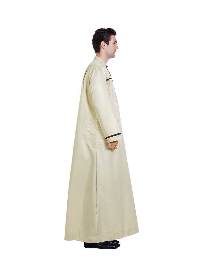 Casual Collared Neck Long Sleeve Kaftan Beige - Image 4