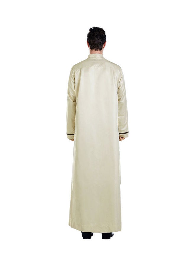 Casual Collared Neck Long Sleeve Kaftan Beige - Image 2