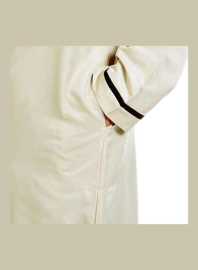 Casual Collared Neck Long Sleeve Kaftan Beige - Image 5