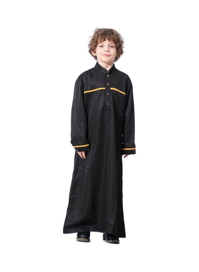 Casual Collared Neck Long Sleeve Kaftan Black  - Image 1