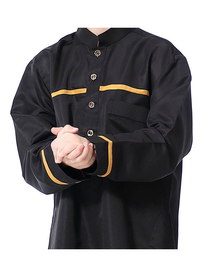 Casual Collared Neck Long Sleeve Kaftan Black
