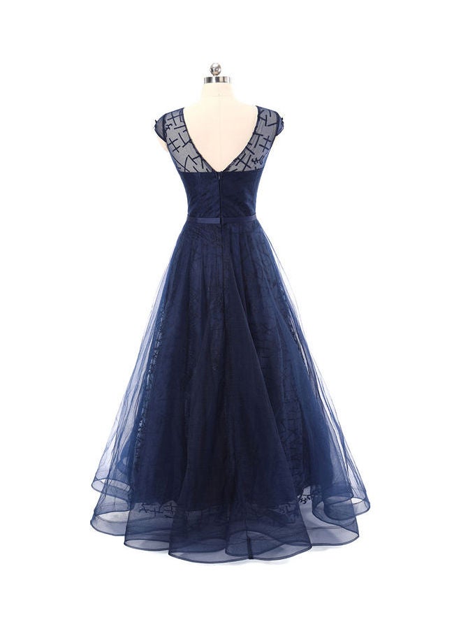 Cap Sleeve Stylish Dress Blue  - Image 4