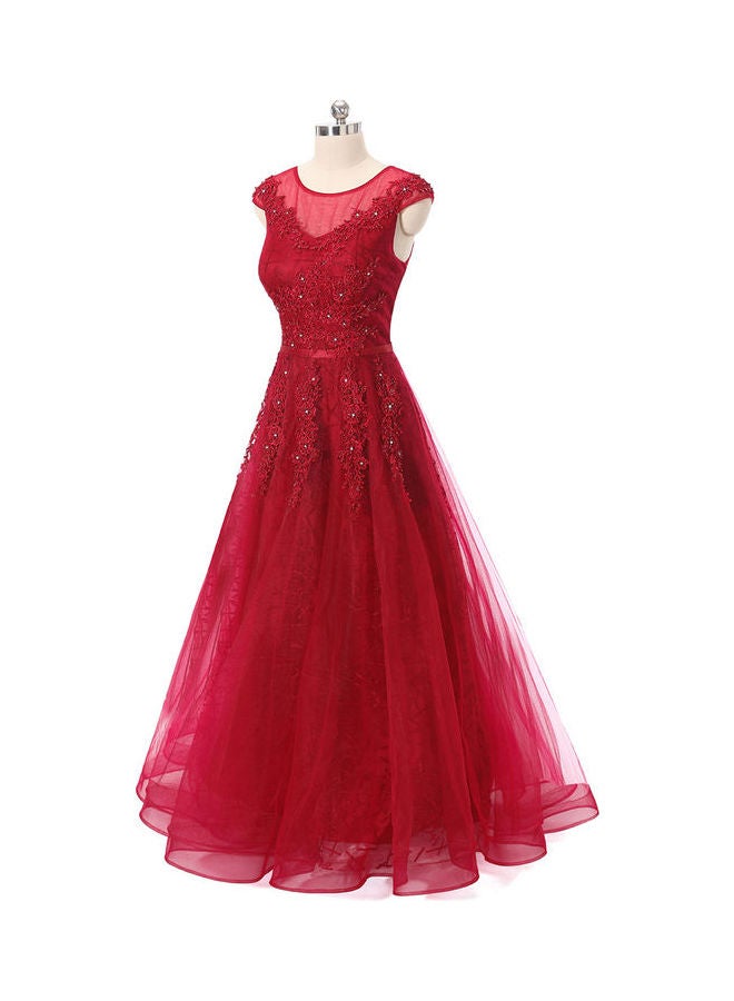 Cap Sleeve Stylish Dress Red  - Image 3