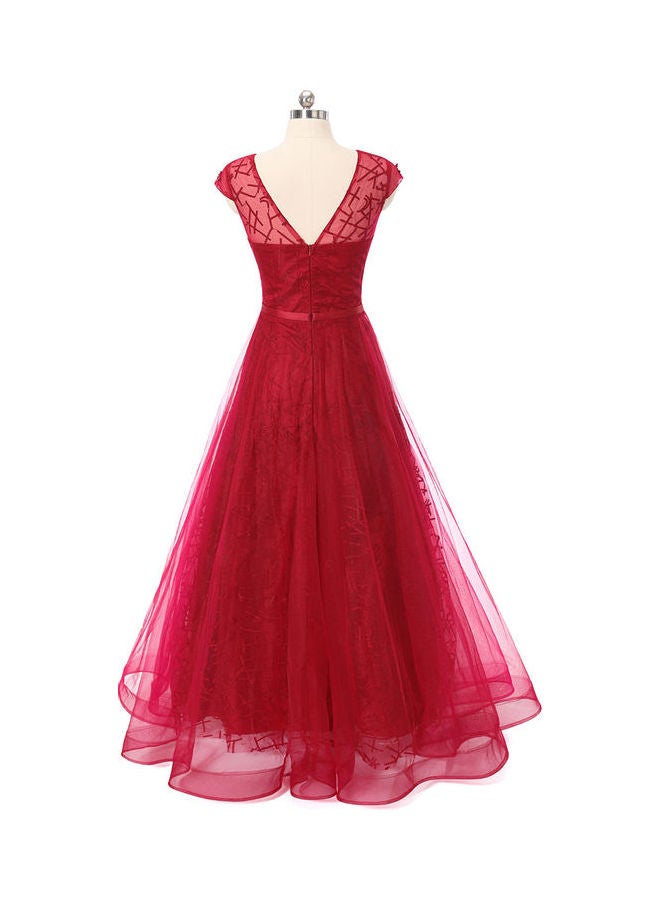 Cap Sleeve Stylish Dress Red  - Image 4