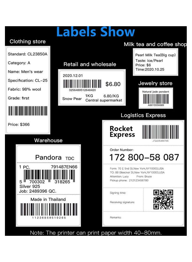 Aibecy - Desktop Shipping Label Printer High Speed USB Direct Thermal Printer Label Maker Sticker 40-80mm Paper Width for Shipping Postage Barcodes Labels Printing Compatible with Amazon Ebay Shopify FedEx USPS Etsy White/Black - Image 1