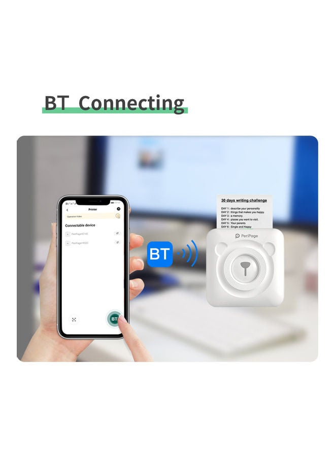 PeriPage - Portable Bluetooth Connection Wireless Mini Thermal Photo/Label/Receipt Printer White - Image 1