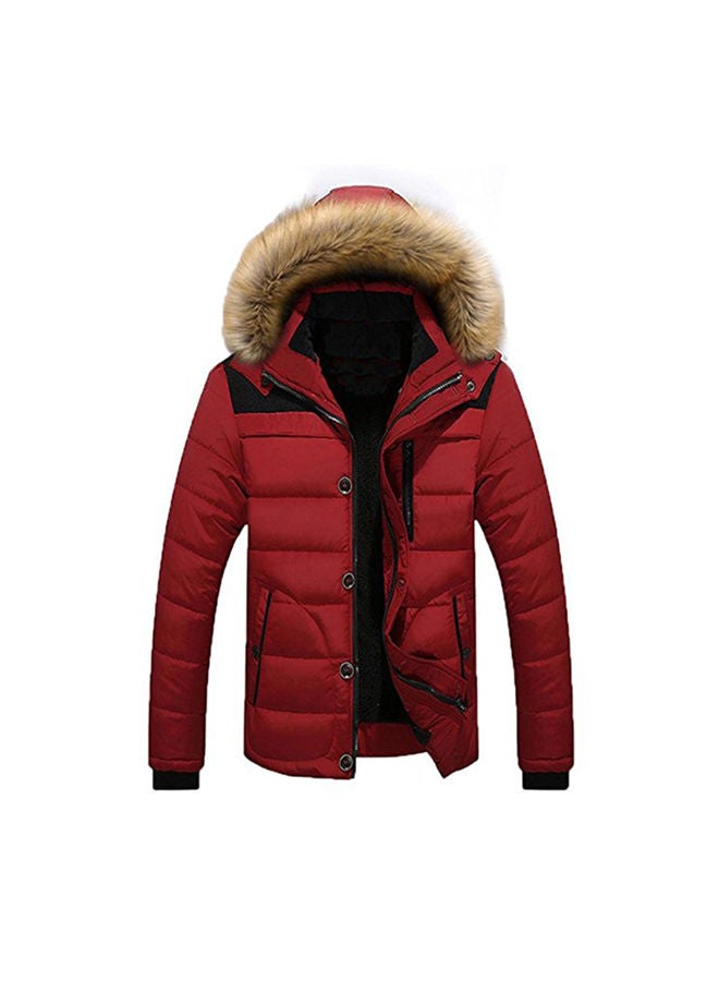 Men'S Winter Hooded Warm Coat Winter Parka Jacket With Removable Hoodie Burgandy 