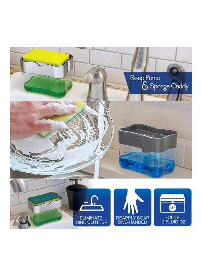 Soap Pump Dispenser with Sponge Holder NA-H9208 Clear/Grey - Image 2