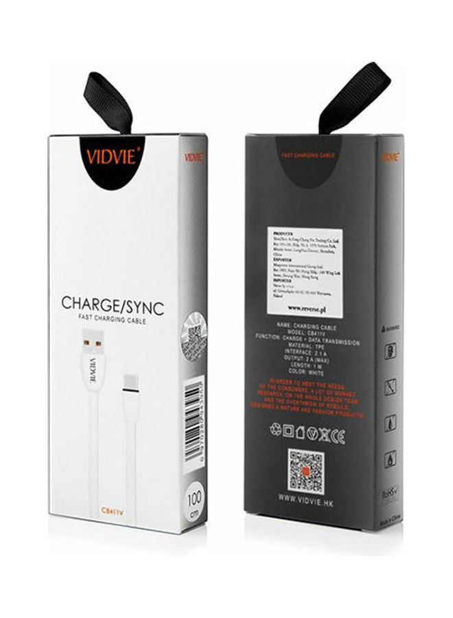 Vidvie CB411T Fast Charging Cable Type C White - Image 2