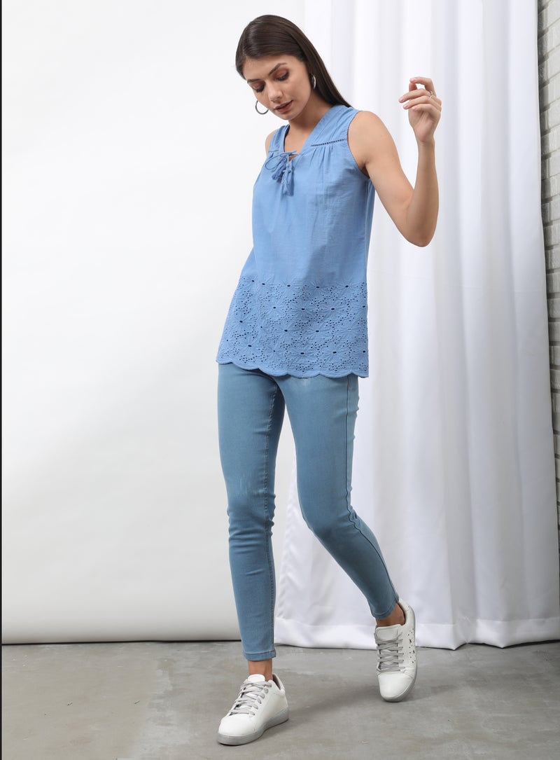 OFFROAD V-Neck Sleeveless Top Blue - Image 4