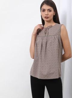 OFFROAD Keyhole Neck Sleeveless Top Khaki  - Image 1