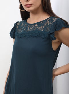 OFFROAD Round Neck Cap Sleeve Top Teal  - Image 3