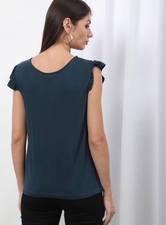 OFFROAD Round Neck Cap Sleeve Top Teal  - Image 2