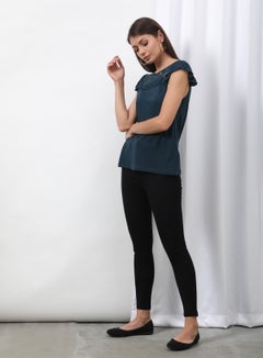 OFFROAD Round Neck Cap Sleeve Top Teal  - Image 4