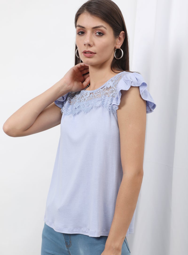 OFFROAD Round Neck Cap Sleeve Top Light Purple  - Image 1