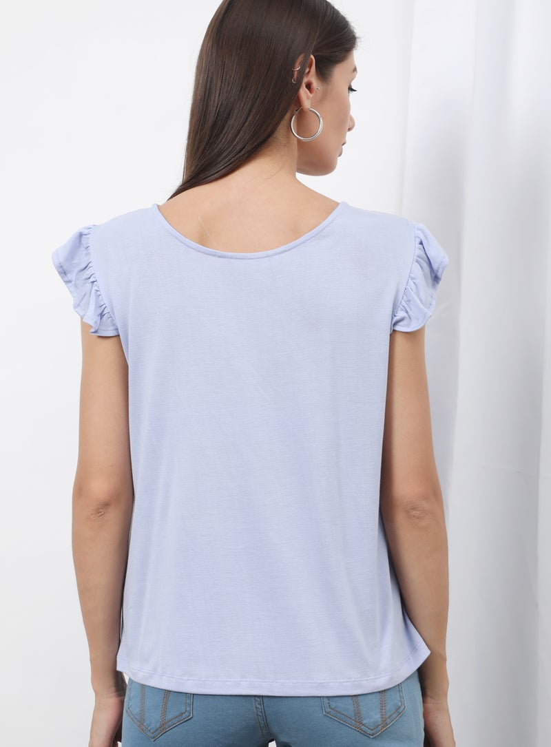 OFFROAD Round Neck Cap Sleeve Top Light Purple  - Image 3