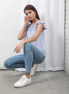 OFFROAD Round Neck Cap Sleeve Top Light Purple  - Image 4