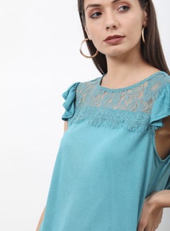 OFFROAD Round Neck Cap Sleeve Top Aqua  - Image 2