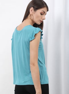 OFFROAD Round Neck Cap Sleeve Top Aqua  - Image 3