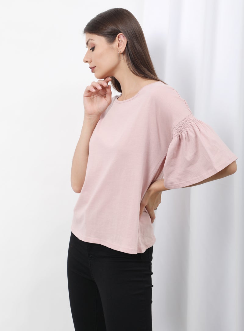 Frill Ruffle Sleeve Plain Basic Top Pink - v1620401750/N47072282V_1