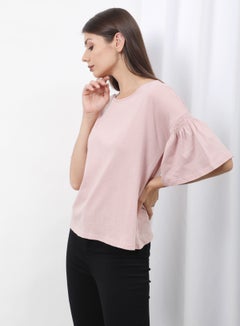 OFFROAD Frill Ruffle Sleeve Plain Basic Top Pink  - Image 1