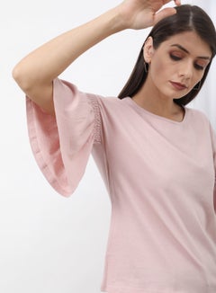 OFFROAD Frill Ruffle Sleeve Plain Basic Top Pink  - Image 4