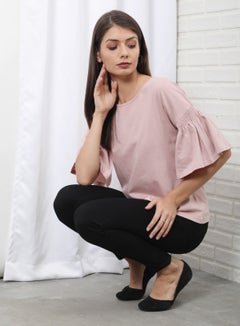 OFFROAD Frill Ruffle Sleeve Plain Basic Top Pink  - Image 3