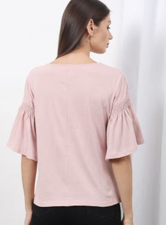 OFFROAD Frill Ruffle Sleeve Plain Basic Top Pink  - Image 2