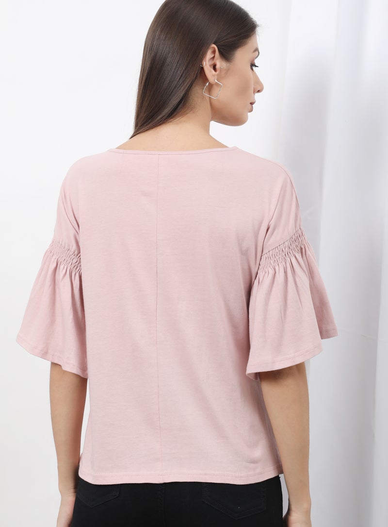 OFFROAD Frill Ruffle Sleeve Plain Basic Top Pink  - Image 2