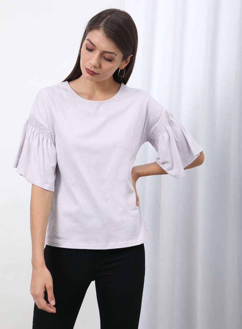 OFFROAD Frill Ruffle Sleeve Plain Basic Top Purple  - Image 1