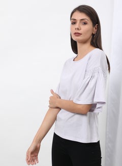 OFFROAD Frill Ruffle Sleeve Plain Basic Top Purple  - Image 3