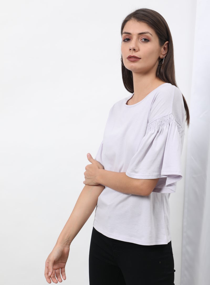 OFFROAD Frill Ruffle Sleeve Plain Basic Top Purple  - Image 3