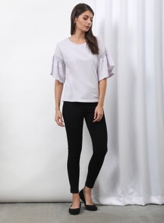 OFFROAD Frill Ruffle Sleeve Plain Basic Top Purple  - Image 4