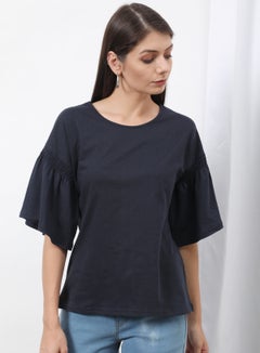 OFFROAD Frill Ruffle Sleeve Plain Basic Top Blue  - Image 1