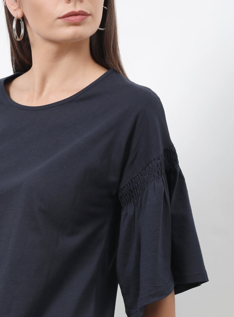 OFFROAD - Frill Ruffle Sleeve Plain Basic Top Blue - Image 1