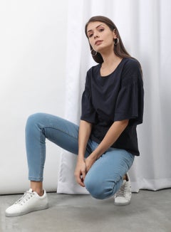 OFFROAD Frill Ruffle Sleeve Plain Basic Top Blue  - Image 4