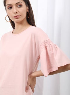 OFFROAD Frill Ruffle Sleeve Plain Basic Top Pink  - Image 2