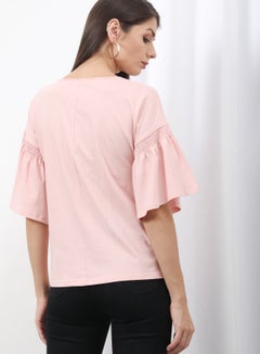 OFFROAD Frill Ruffle Sleeve Plain Basic Top Pink  - Image 3