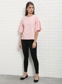 OFFROAD Frill Ruffle Sleeve Plain Basic Top Pink  - Image 4