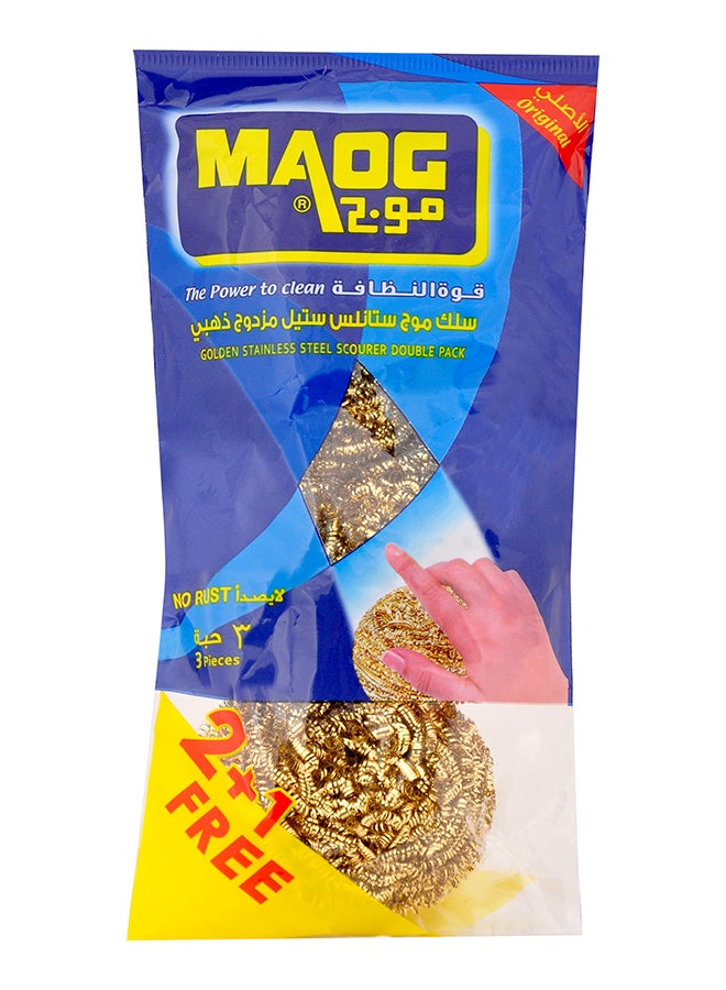 Maog Double Pack Of Golden Stainless Steel Scourer Blue