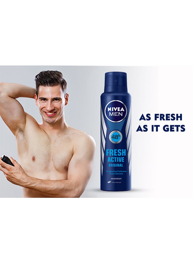Pack Of 3 Fresh Active Deodorant Body Spray Blue/Grey 450ml